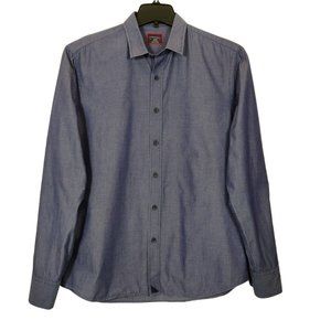 Untuckit Slim Fit Button Front Shirt Large Blue 100% Cotton Long Sleeves
